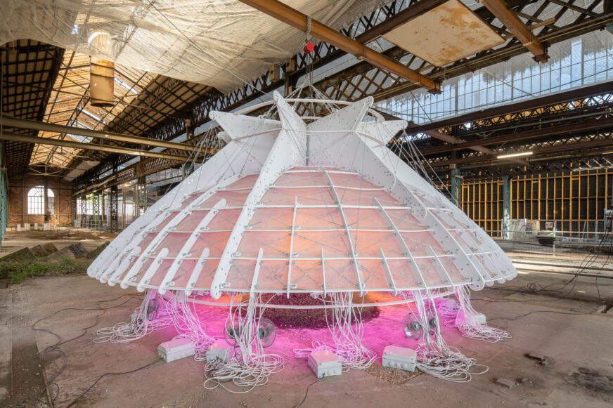 Vue de la Biennale d'art et d'architecture, 2022 Mireia Luzárraga (TAKK), The Dome of Cohabitation, 2022 © Martin Argyroglo